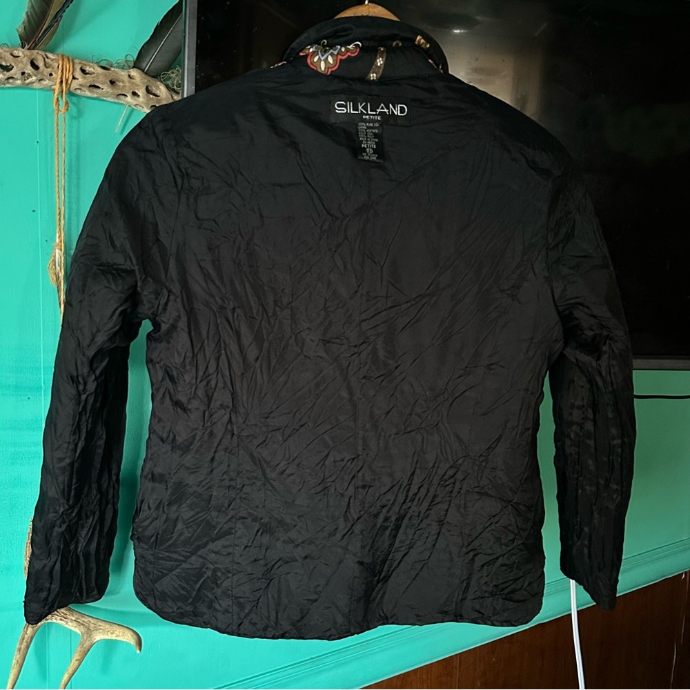 Quilted Silk Artisan Jacket Small Petite Black Floral Coat Boho Quiet Luxury - Picture 8 of 8